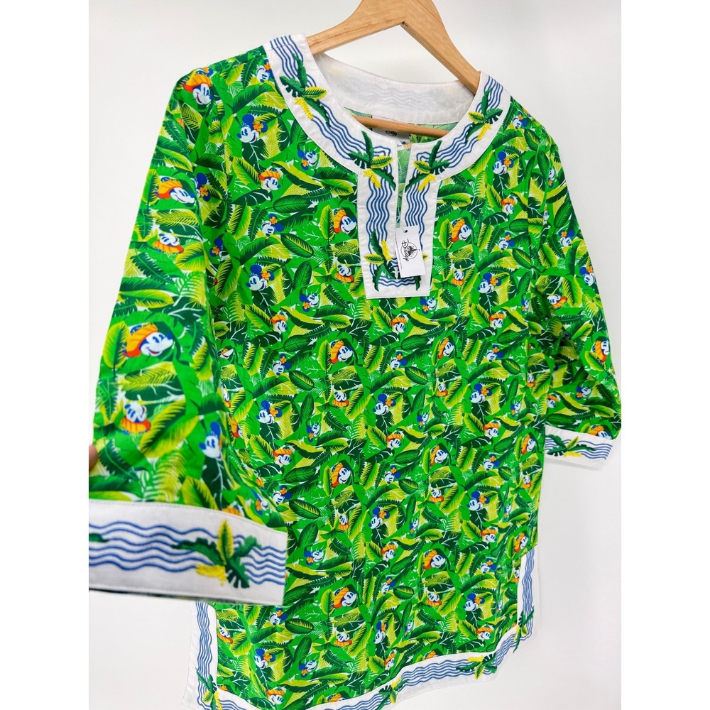 Disney Castaway Cay Tunic Womens Medium Green Tropical Mickey Cruise Carribbean